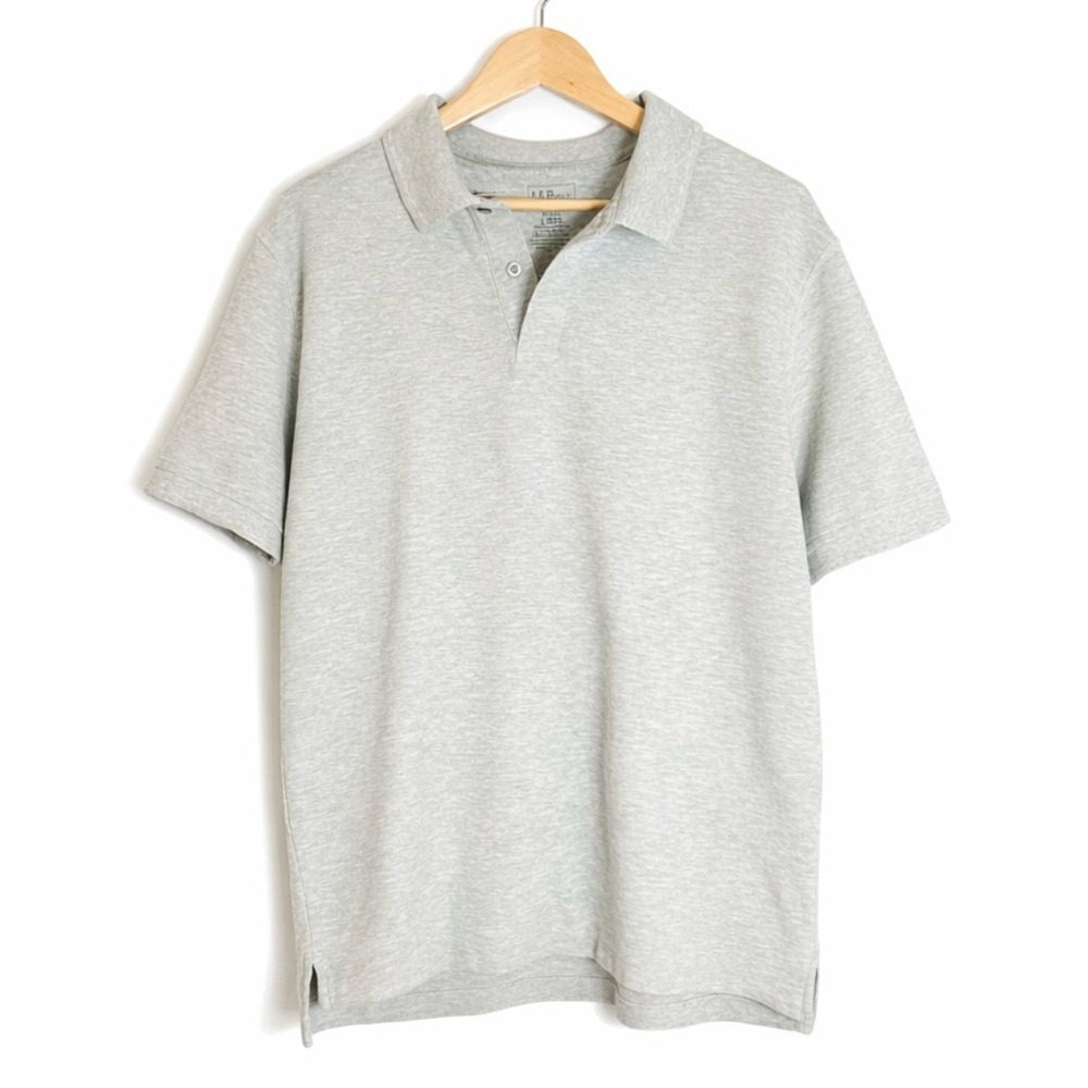 Men’s L.L. Bean Light Grey Trim Fit L Reg Polo Shirt 100% Cotton